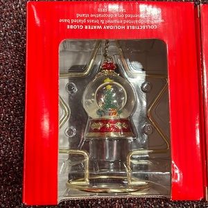 4 vintage ornaments with snow globe hanging Christmas decor